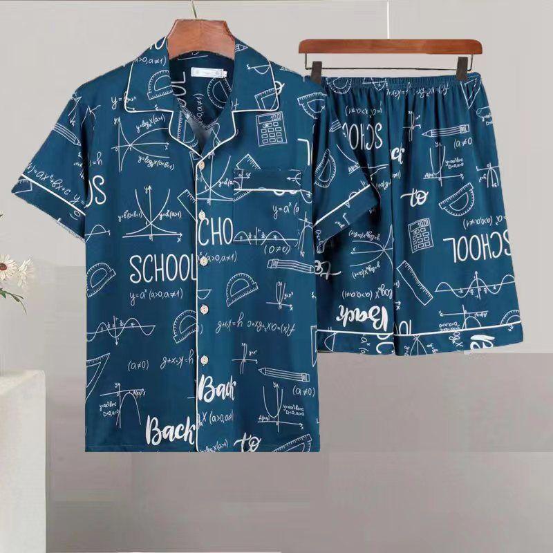 Product Introduction of Ice Silk Pajamas Men's New Ice Silk Short-Sleeved Shorts Men's Thin Loose plus Size Youth Homewear Suit 9