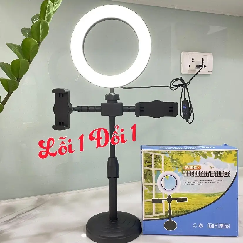 Đèn Livestream Để Bàn Có 2 Kẹp Điện Thoại Hỗ Trợ Quay Video Bán Hàng , Live Sản Phẩm , Học Zoom Có 3 Chế Độ Màu Ánh Sáng Nổi Bật Phụ Kiện Selfie Gậy Kem