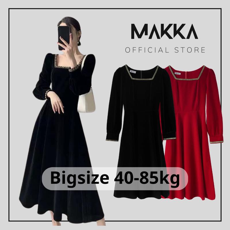 Đầm nữ bigsize MAKKA váy nhung dáng dài cổ vuông 5513 Women Dress