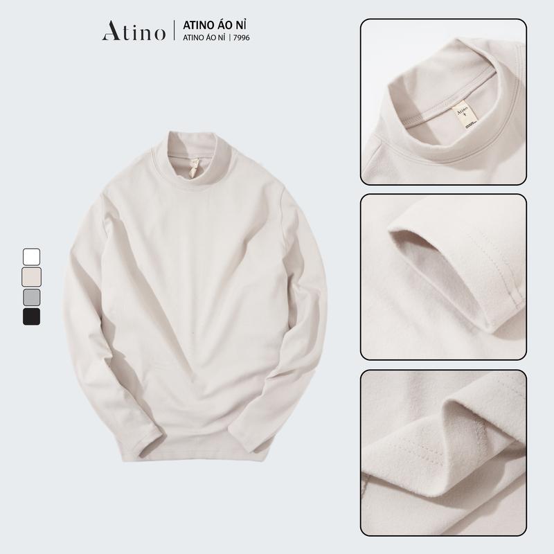 Áo Nỉ Giữ Nhiệt Nam Trơn Cao Cổ ATINO L.4.7996 Menswear Top Nhung Đen Dài Tay