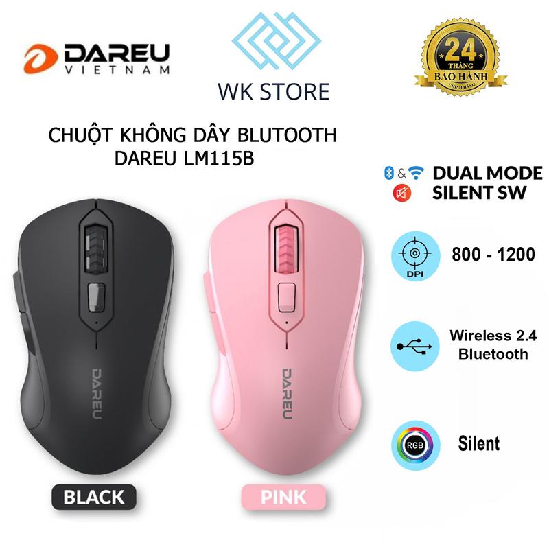 Chuột không dây Bluetooth 5.0 Dareu LM115B + Wireless 2.4GHz ( Silent Switch ) - Hàng chính hãng ( Bảo hành 2 năm ) chuot  cong