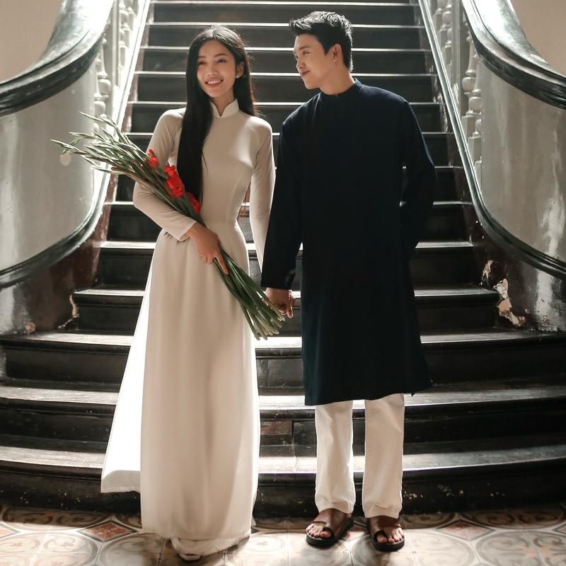  Áo dài nam cách tân vải Kaki Nhung có BIGSIZE 100kg 