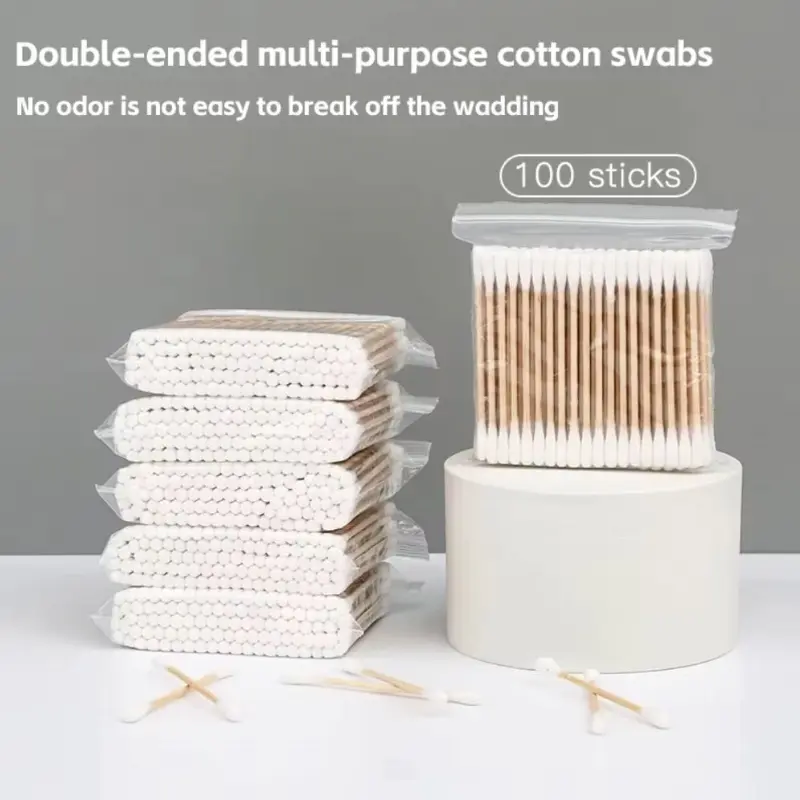 100Pcs/Bag Double Tipped Cotton Swabs Pointed Tip Ear Swabs with Paper Sticks Cotton Buds Cotton