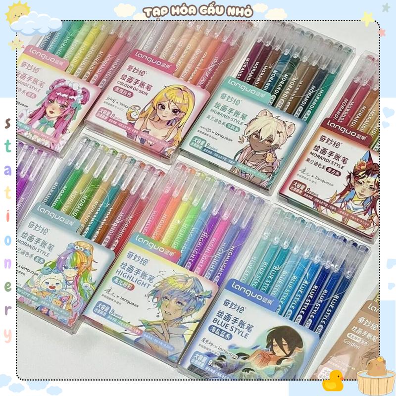 Hộp 9 bút Languo viết Sổ Tay Bút 0.5 Mm Morandi Màu Gel Bút Học Sinh Viết Tranh Bút Đánh Dấu Văn Phòng Phẩm