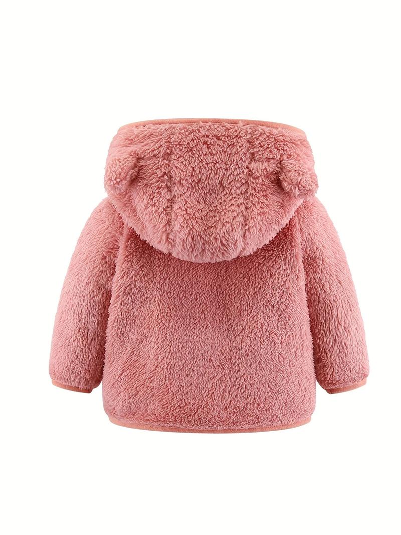 Product Introduction of 0-4 Years Old Spring And Autumn Male And Female Babies Hooded Bear Ears Zipper Warm Long Sleeve Top Solid Color Jacket 4