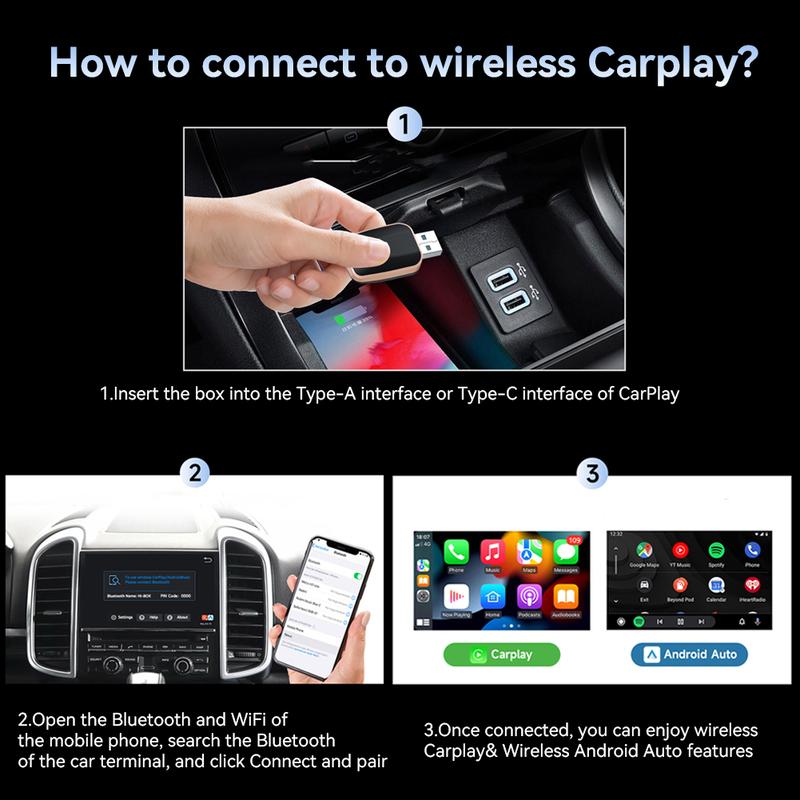 Hộp Android Auto, Thiết Kế 2 Trong 1 Không Dây Carplay AI Box, Cắm Và Chạy, Áp Dụng Cho Ô Tô, Chuyển Đổi Carplay Có Dây Nguyên Bản Thành Không Dây, # 475317 6