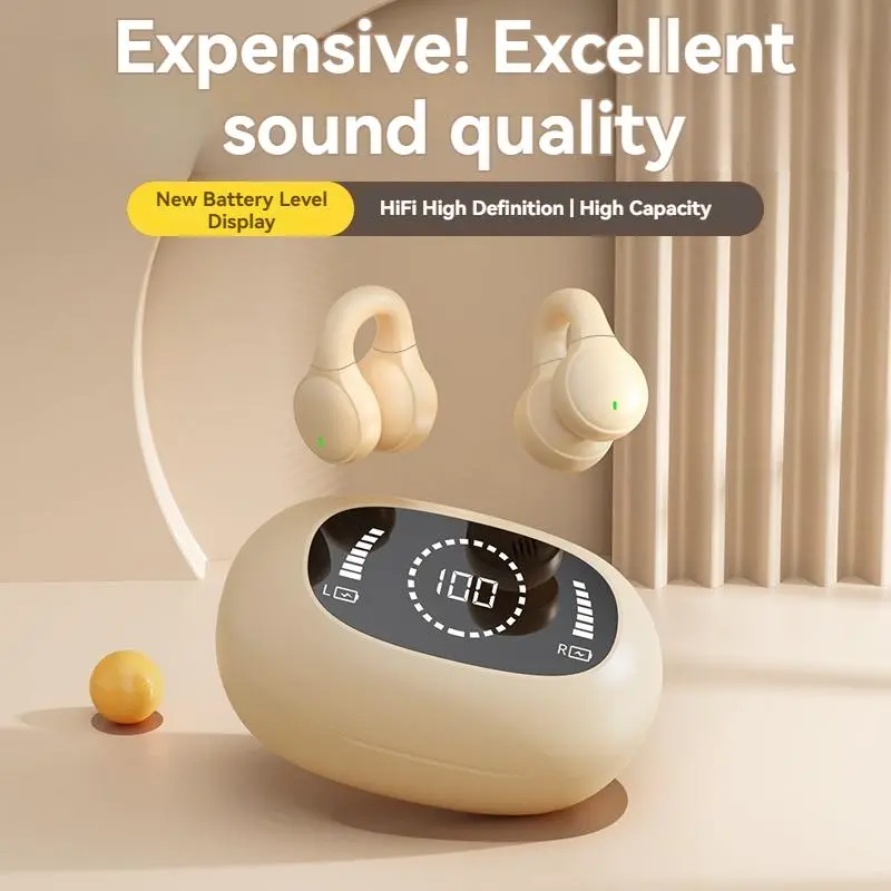 Wireless Ear Hook Earphone, Long Standby Gaming Headset with Digital Display Charging Case, Bluetooth-compatible Earbuds for Sports Running Audio Electronic 7