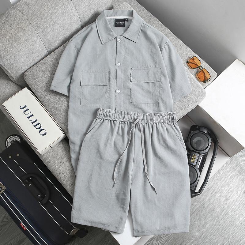 Bộ quần áo nam nữ vải đũi xước ngắn tay cao cấp Julido thoáng mát mùa hè Menswear 3
