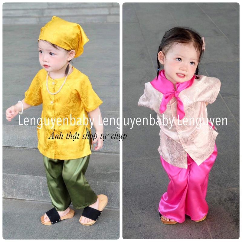  Tặng khăn tuban  Sét đồ bà ba cho bé gái - Sét đồ gồm 3 chi tiết Áo + Quần + Tuban - Chật vải mềm mại cho bé - Mặc đi chơi đi tiệc 