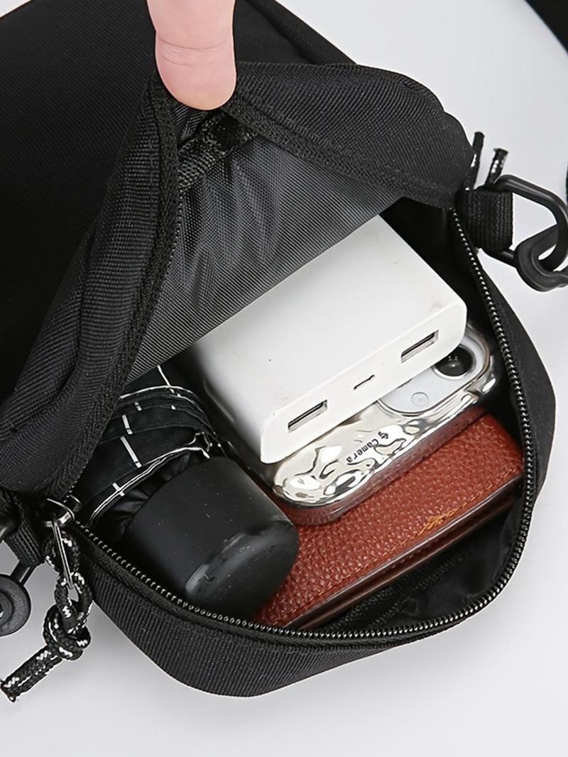 Product Introduction of Men's Letter Embroidering Zipper Crossbody Bag, 2025 New Style Casual Nylon Sling Bag for Daily Used, Lightweight Phone Bag for Daily Sports and Outdoor Activities Use 6