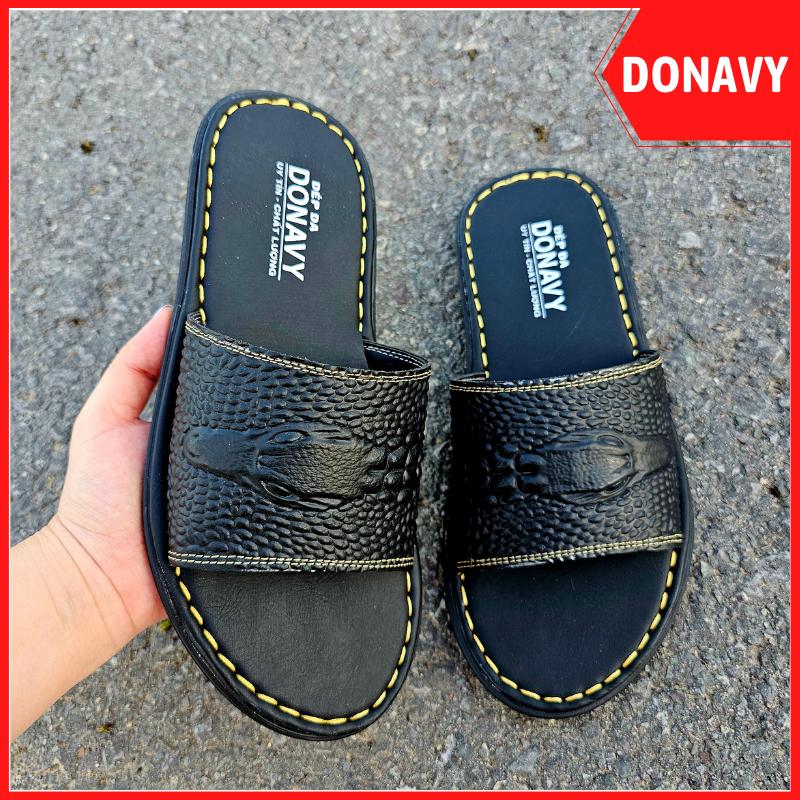 Dép Nam Quai Ngang Da Bò Thật DONAVY, Kiểu Quai Cá Sấu Fashion, May Full Handmade Từ Quai Xuống Đế D.CSDN