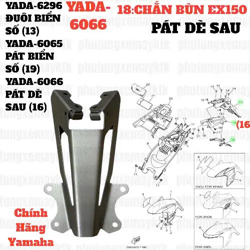[Chính hãng Yamaha][18:CHẮN BÙN] YADA-6066-Pát bắt dè sau-EX150(15-18) (16)