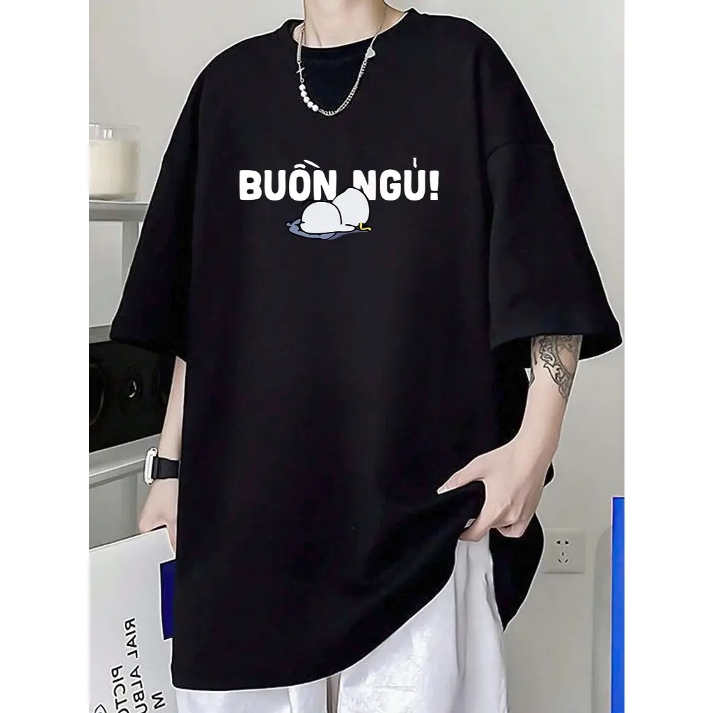Áo thun vịt than thở BUỒN NGỦ tay lỡ form rộng nam nữ