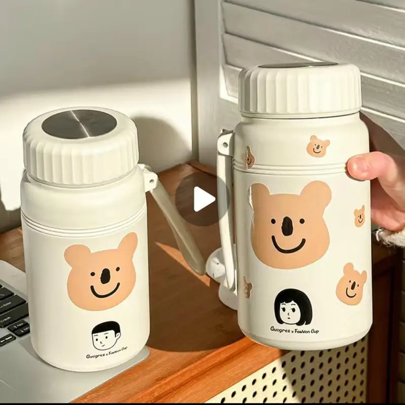 Bình giữ nhiệt 1000ml bằng thép không gỉ 316 kiểu cách đơn giản đáng yêu tặng kèm túi trong +cọ rửa bình cốc  giữ 6