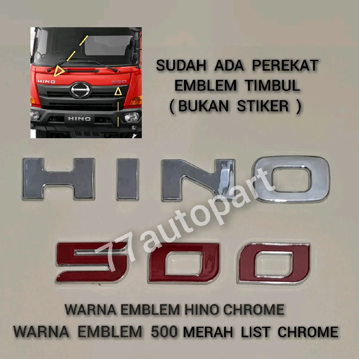 Emblem mobil tulisan hino dan 500
