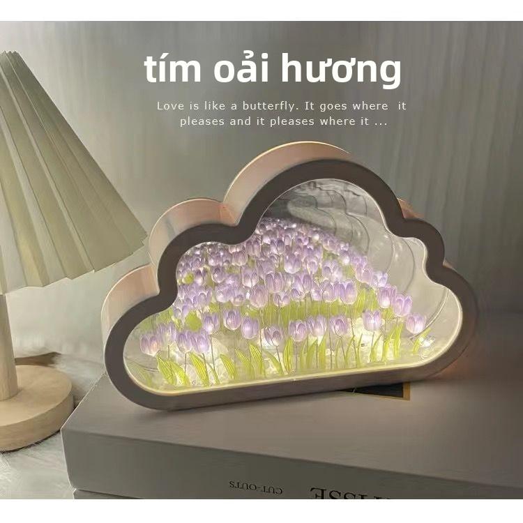  Đèn ngủ hoa tulip gương mây DIY thủ công hoa biển quà tặng sinh nhật cho bạn gái 