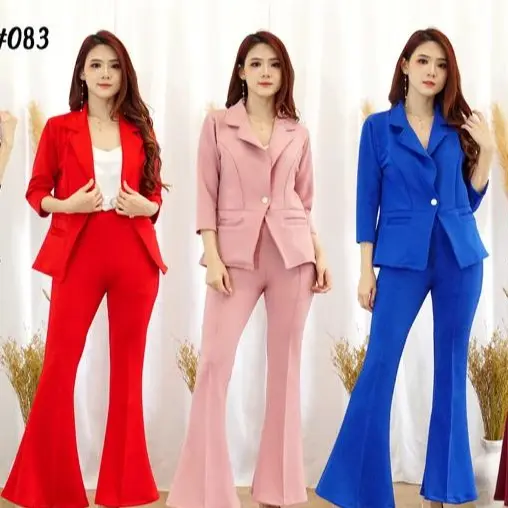 #083 , SET BLAZER POCKET CUTBRAY SCUBA PREMIUM Polos Setelan  Wanita Celana Panjang Atasan Dewasa Hitam Outer Kulot Bawahan 1