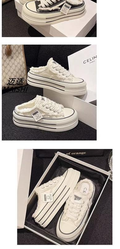 Product Introduction of Canvas Slippers for Women Summer Wear 2023 New Toe Cap Semi Slipper Thick Bottom Casual All-Match Heel-Free Lazy Women's Shoes 11