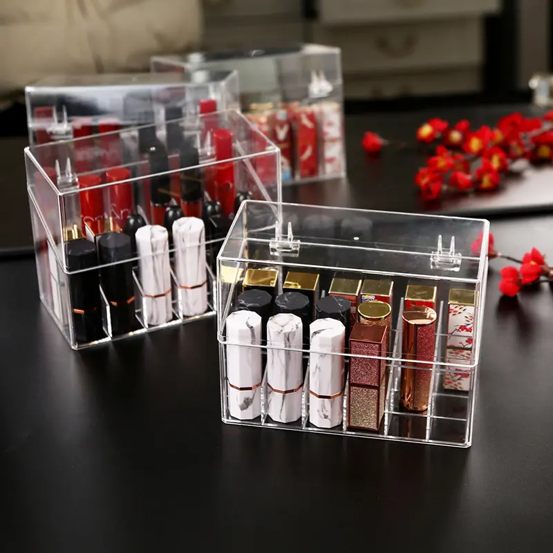 Lipstick organizer box, dustproof tabletop cosmetic nail polish with lid, clear acrylic lip gloss, lipstick holder