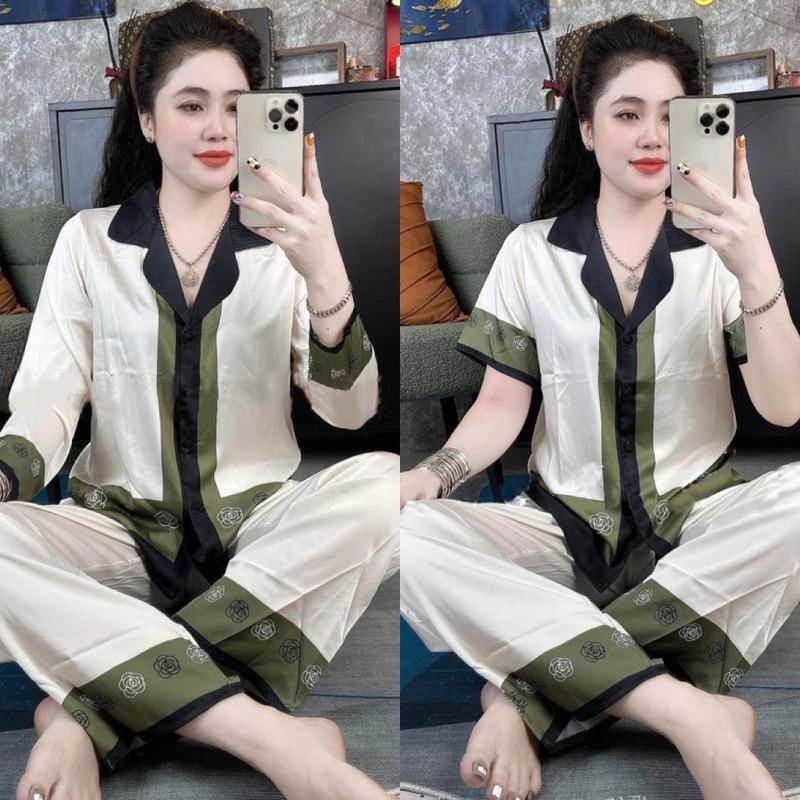 40-60kg và 60-77Kg ĐỒ BỘ NỮ CÓ TAY NGẮN TAY DÀI QUẦN DÀI IN HOẠ TIẾT HOA TRÀ CHẤT LỤA MỊN MỀM MÁT Women Áo