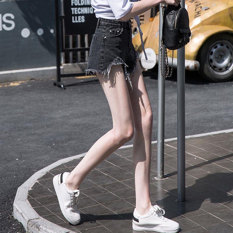 Short Denim Cạp Cao Màu Đen Và Xám, Dành Cho Nữ, Có Rách, Phong Cách Hàn Quốc, Ống Rộng, Dễ Phối Đồ, Bó Sát, Viền Sờn,  Short Cao Bồi, Có Khe Hở Bên Hông, Bán Chạy   jean quần 3