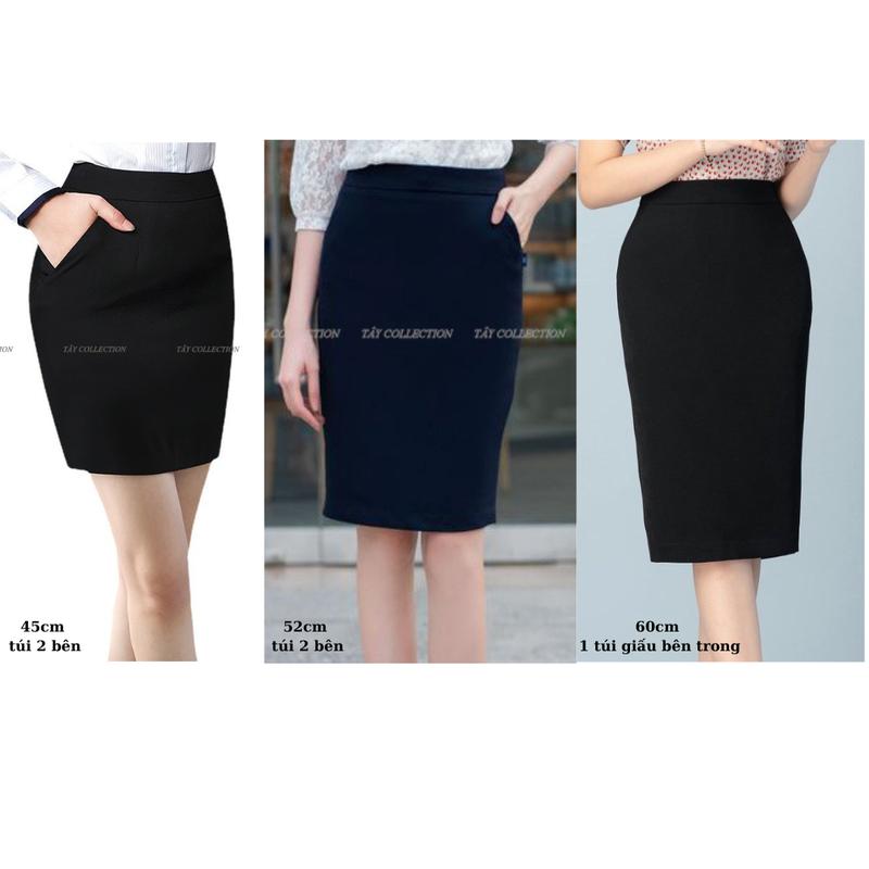 Chân váy bút chì công sở 2 lớp lưng cao dài váy 45cm - 52cm -60cm Tây Collection co giãn ít có bigsize