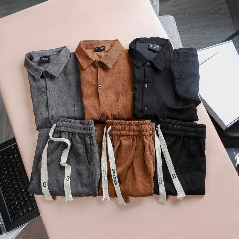 Bộ Sơ Mi Nam Nữ Chất Vải Nhung Vân Nổi Menswear Áo Quần
