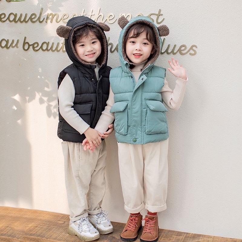 Áo khoác gile phao cho bé WELLKIDS có mũ trùm lót lông cực ấm cho mùa đông - Cotton