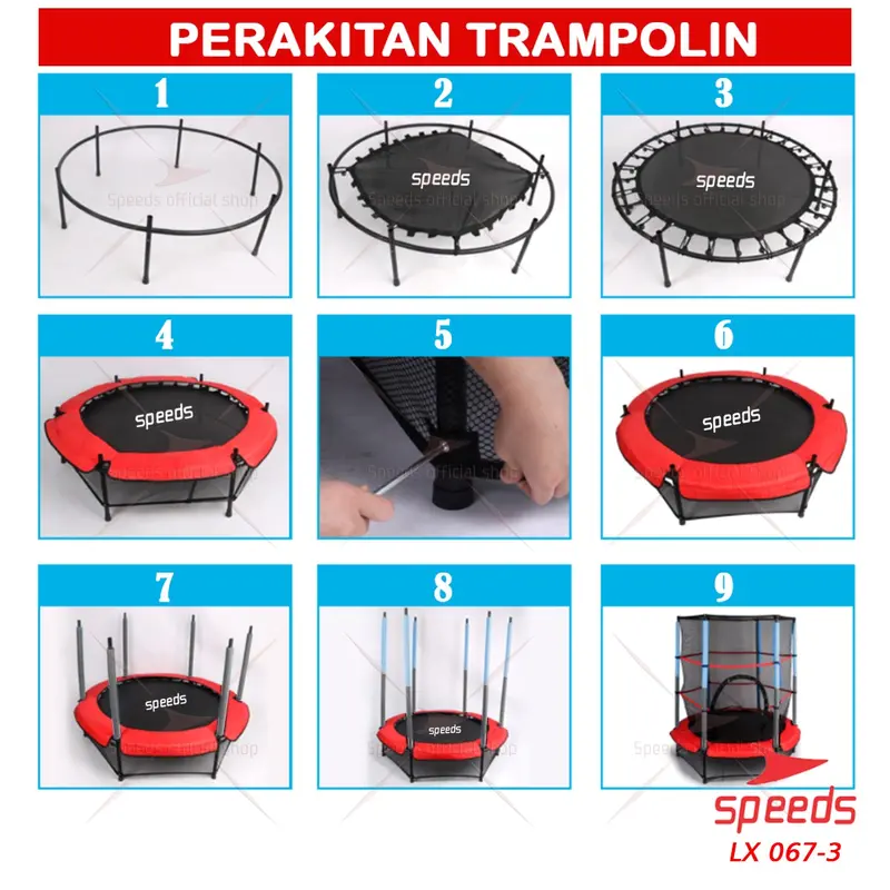 SPEEDS Trampolin Berjaring Pengaman Trampoline Mainan Lompat 55inch 067-3 5