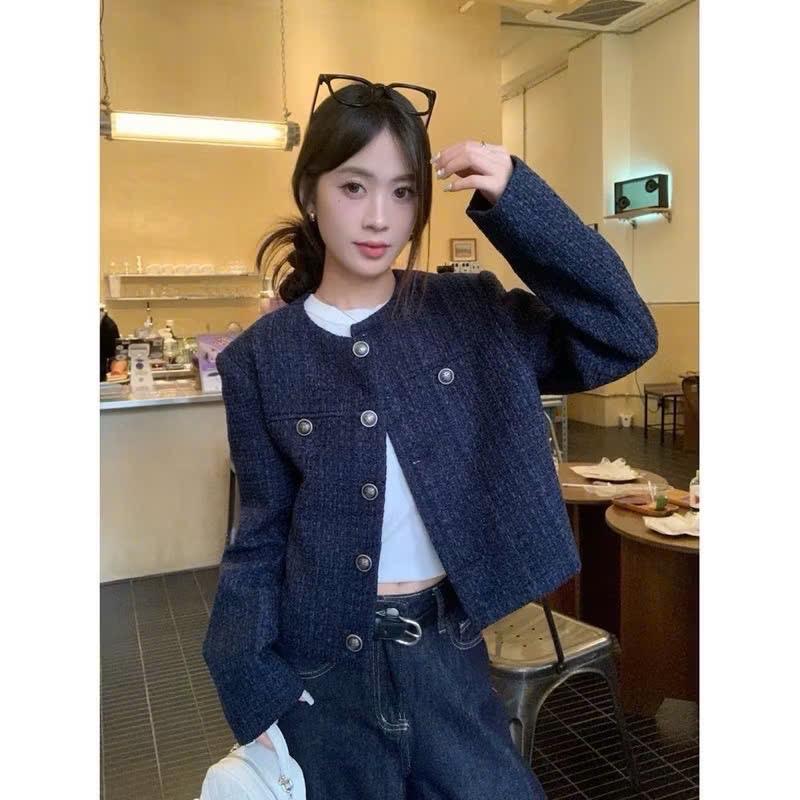 Áo khoác dạ xanh than đỏ cho nữ hàng Quảng Châu cao cấp sang chảnh - TD103