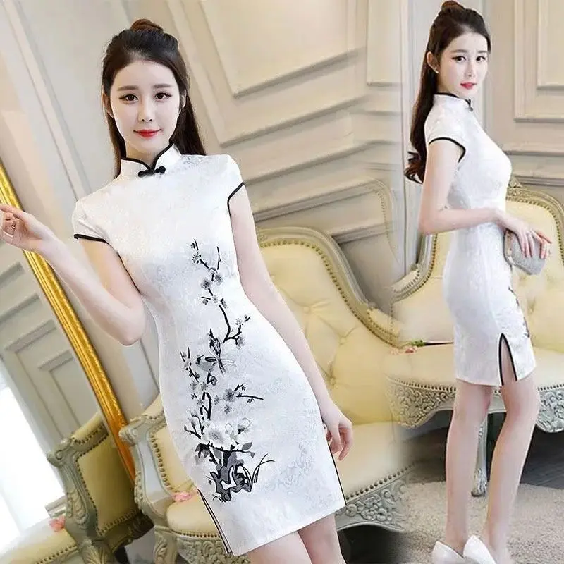 Váy Sườn Xám, Phong Cách Trung Quốc Cộng Hòa, Váy Sườn Xám Cải Tiến, Dành Cho Nữ, Dài Trung Bình Váy Cơ Sở, Hàng Mới Về Mùa Hè 2024 Dress Women