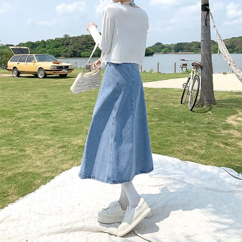 Chân Váy Midi, Dành Cho Nữ, Dài Trung Bình Chân Váy Denim, Xếp Ly, Cạp Cao, Ôm Vừa Vặn, Chữ A, Xếp Nếp, Thích Hợp Cho Mùa Xuân Và Mùa Hè, Hàng Mới Về Năm 2025 Women 6