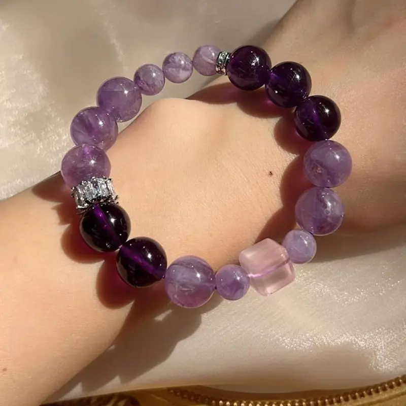 Vòng Tay Đính Cườm, Thiết Kế Mơ Ước Màu Tím, Đá Amethyst, Hổ Mắt, Vòng Tay Hoa Hồng 2