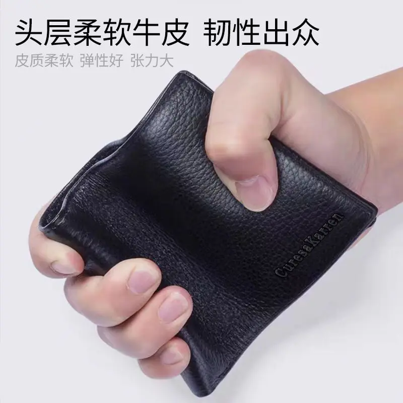 Ví Nam, CK, Da Bò Ngắn Lớp Một, Có Khóa Kéo, Phong Cách Nhật Bản Và Hàn Quốc, Thiết Kế Đơn Giản, Sức Chứa Lớn, Siêu Mỏng, Da Mềm, Thích Hợp Đựng Giấy Chứng Nhận Và Thẻ, Hàng Mới Về 1