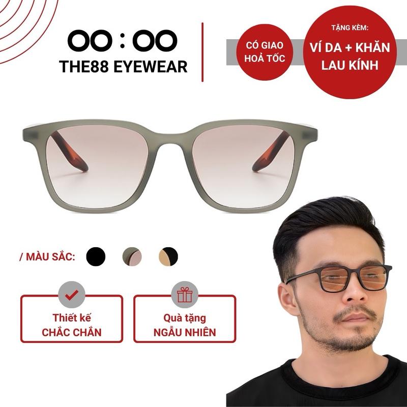 Kính mát thời trang nam nữ THE88 gọng nhựa dáng hình chữ nhật thiết kế bo tròn xu hướng tối giản chống tia UV KM36 Mắt Kính