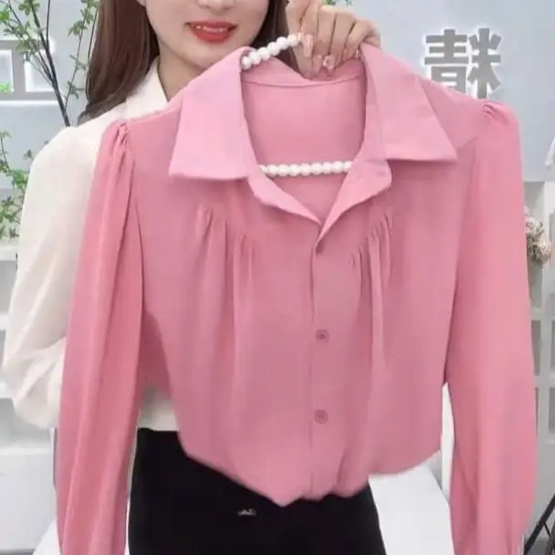 Áo sơ mi nữ cổ đức dáng suông tay dài - Kiểu dáng trẻ trung, Size 42-78kg