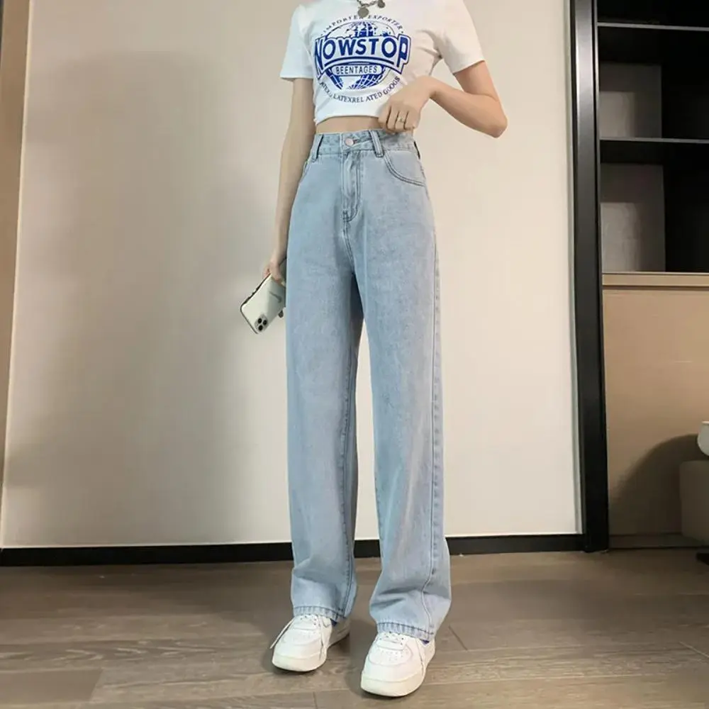 Women Jeans High Waist  Spring Summer Fashion Streetwear Straight Wide Leg Pants Loose Casual Female Denim Trousers