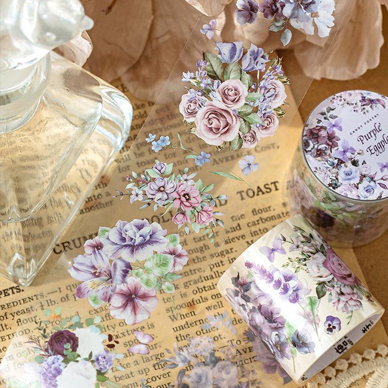 Vintage Flower Pattern PET Tape, 1 Roll DIY Decorative Tape, Scrapbooking & Journal Making Material Tape, Office Stationery & Supplies 2