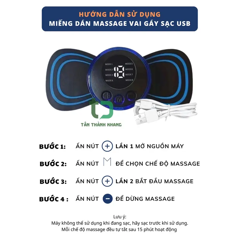 Miếng Dán Massage EMS Tích Hợp 6 Chế Độ - Đai Massage Vai Cổ Vai Gáy Hiệu Quả, Thư Giãn Cơ Máy Massage 4
