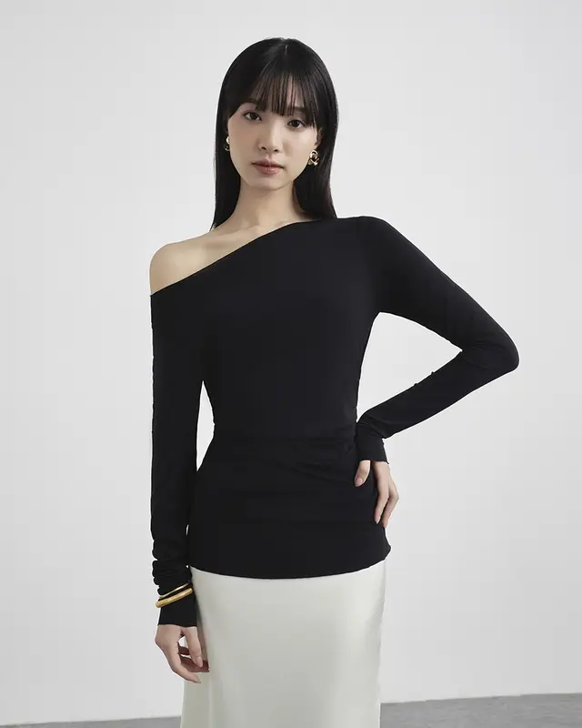 SOEUR ÁO THUN LỆCH VAI NHÚN EO - BLACKA MULTI TOP 0