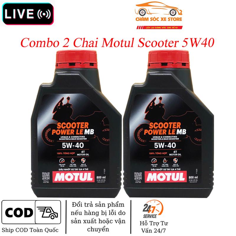 Deal Live Combo 2 chai dầu nhớt Motul Scooter 5w40 dành cho xe tay ga không kèm quà tặng