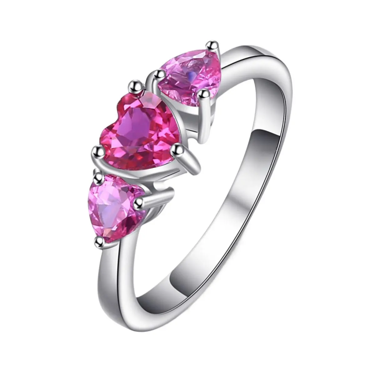 1.2ct Created Pink Sapphire 3 Stone Ring For Women Fashion Engagement Wedding Gift