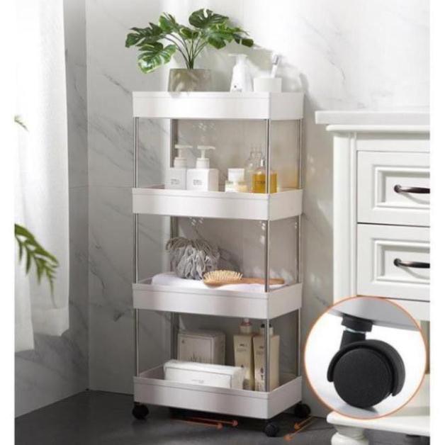 Kệ đựng đồ đa năng 4 tầng có bánh xe đẩy chuyên dụng cho spa, phòng tắm, bếp chất liệu inox cao cấp Kitchen Nhà Bếp