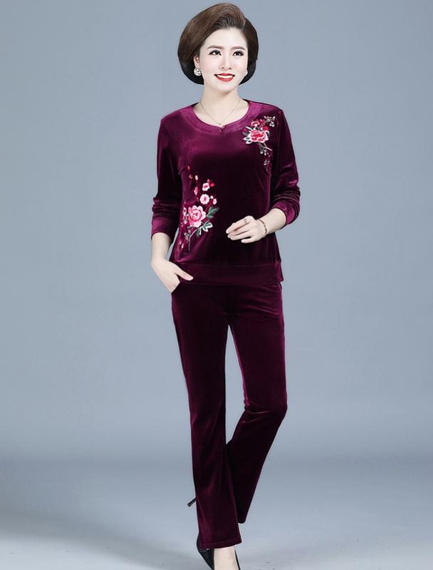  Bộ Quần Áo Chất Nhung Thêu Hoa Thu Đông Cho Mẹ Trung Niên Nữ đủ size từ 43 - 88kg - A1 