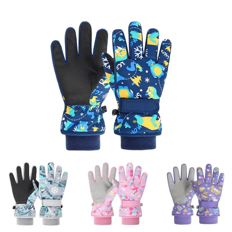 Children Kids Skiing Gloves Winter Cycling Windproof Warm Snowboard Snow Gloves Boys Girl Outdoor Waterproof Thicken Mittens