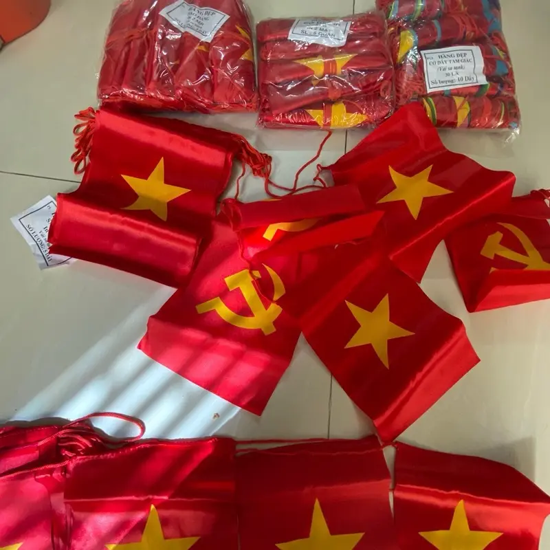 Cờ dây Sao xen kẽ in 2 mặt, Cờ dây Tổ Quốc vải satanh dày dặn chịu nắng mưa 5