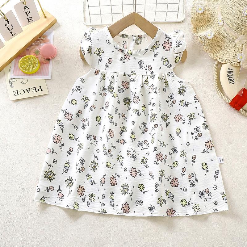 Product Introduction of TinySaya Baby Daster Kids Girl Wrinkle Dress Floral Print Dresses A-Line Skirt Princess Dress Korean Style Print Floral Dress For 0-5 Years Old OOTD Summer Outfit Indoor Outdoor Wear New 16