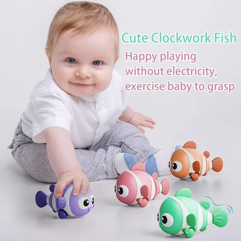 Baby's Cartoon Fish Clockwork Toy, Baby Crawling Learning Fish Design Clockwork Toy, Toddler Sensory Play Kit 3