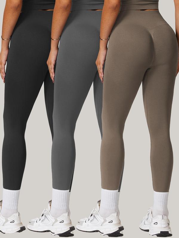 Women's Solid High Waist Seamless Sports Skinny Pants, Sporty Comfy Breathable Leggings for Yoga Gym Workout, Ladies Sportswear for All Seasons 3