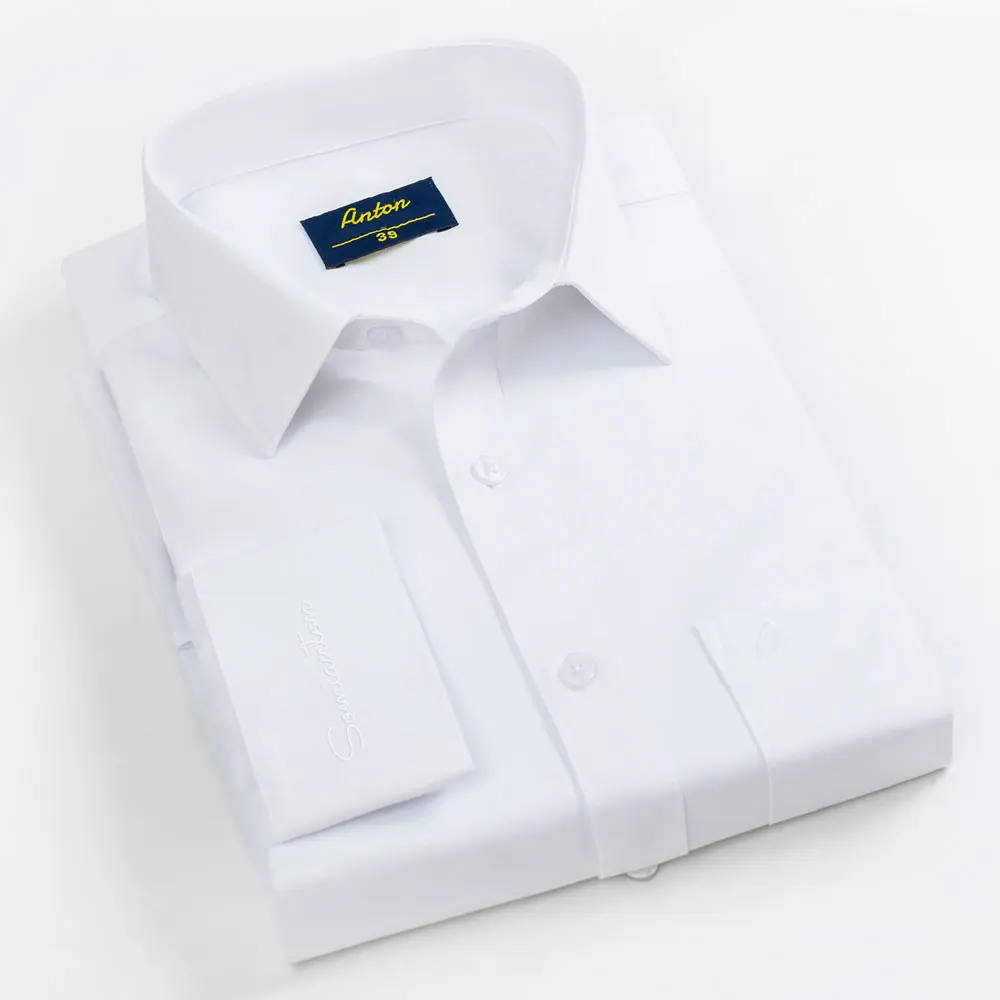 Áo Sơ Mi Nam Công Sở Trung Niên Anton Somianton Dài Tay Trắng Trơn Có Túi Menswear Shirt Cổ Tròn - A12